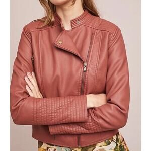 Anthropologie Vegan Leather Moto Jacket Woman’s XS Rust biker pleather